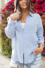 Far From Basic Button Down Shirt - Blue