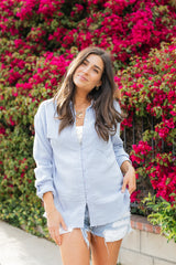 Far From Basic Button Down Shirt - Blue