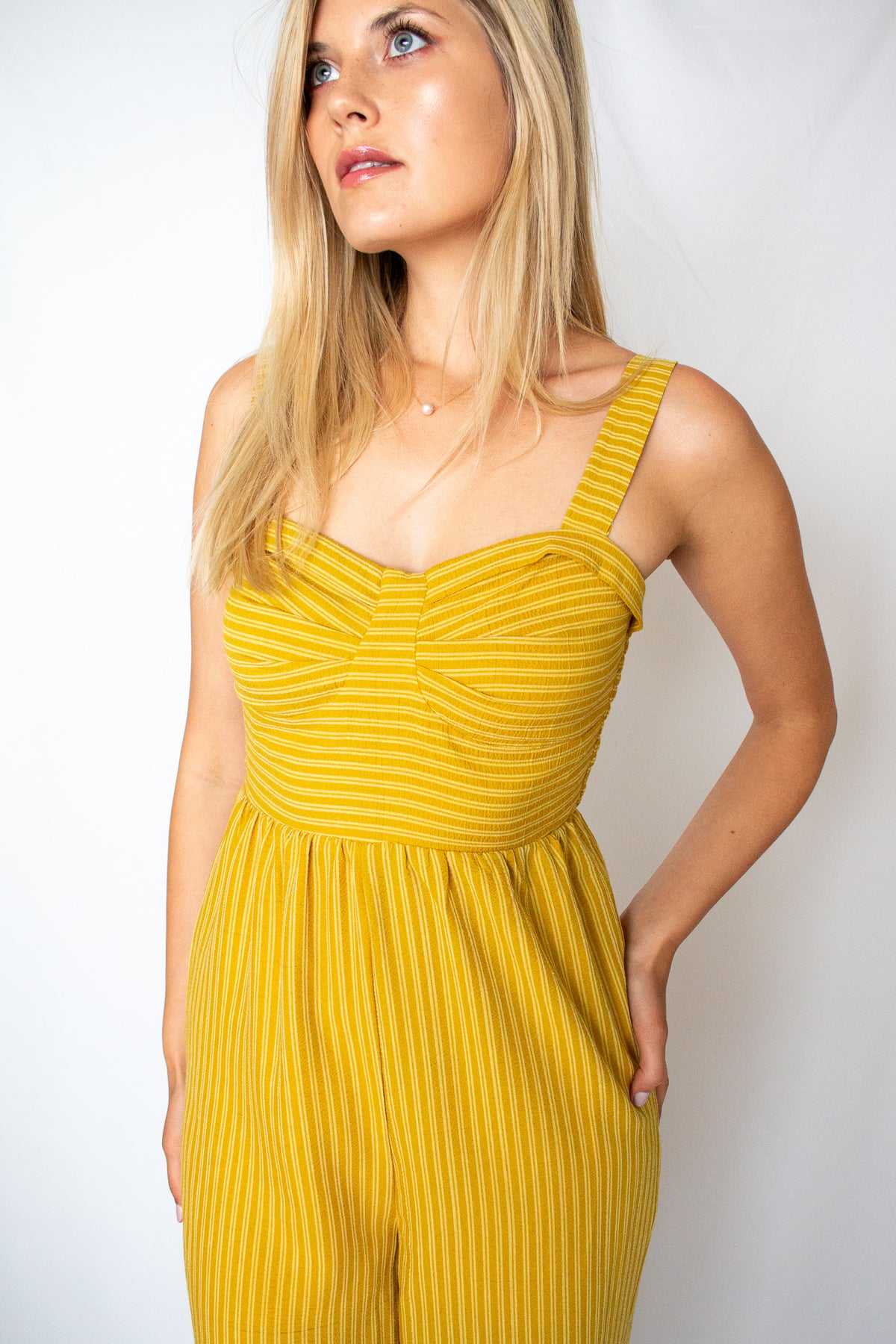 Yellow striped jumpsuit cheap