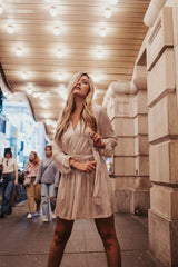 Champagne Shimmer Sash Belt Dress - Finding July