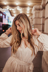 Champagne Shimmer Sash Belt Dress - Finding July