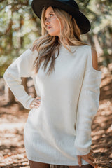 Crisp Air Cut Out Shoulder Sweater Dress - White - Finding July