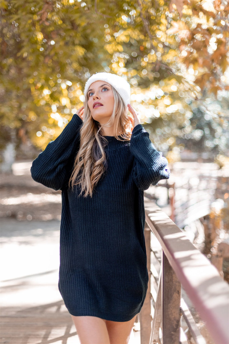 Crisp Air Cut Out Shoulder Sweater Dress - Black Finding July Crisp Air Cut Out Shoulder Sweater Dress - Black Finding July