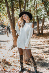 Crisp Air Cut Out Shoulder Sweater Dress - White - Finding July