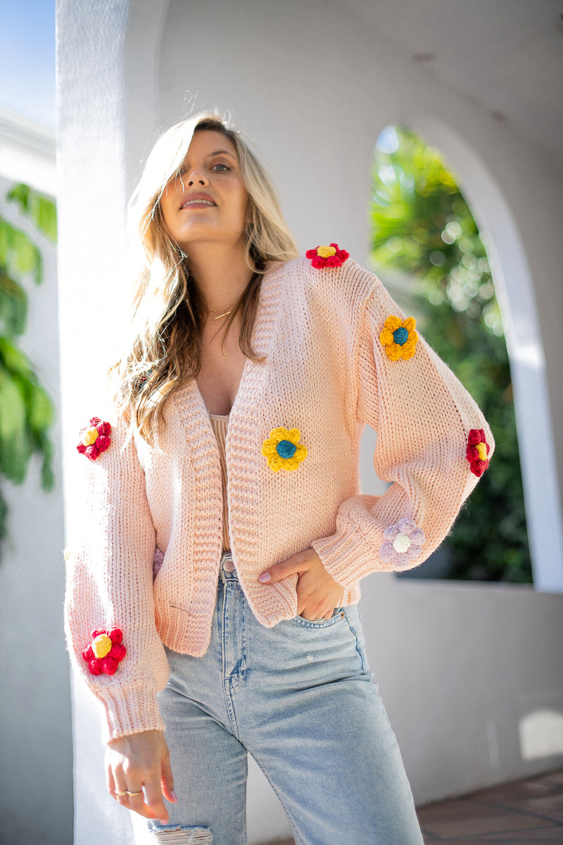 Feeling Floral Open Knit Cardigan - Finding July